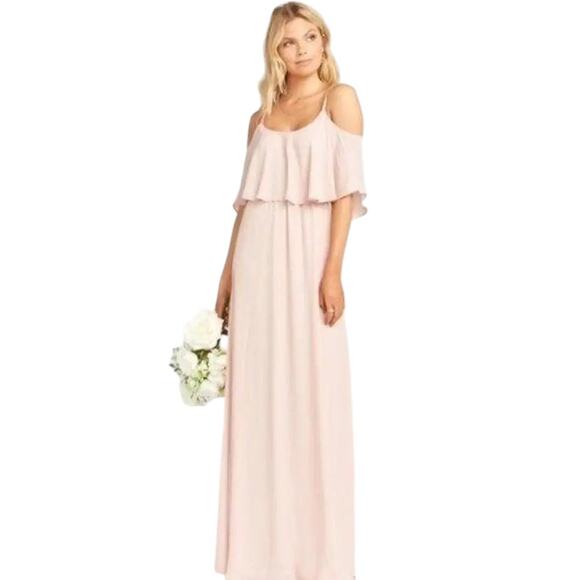 Show Me Your MuMu Caitlin Ruffle Chiffon Maxi Dress Dusty Blush Size XS - Picture 5 of 11